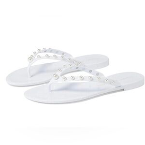 Stuart Weitzman Goldie Jelly Slide Flip Flop Sandals in White Shine Rubber - NWT